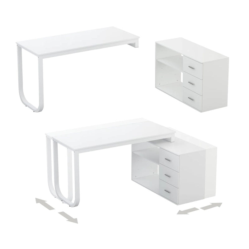 Bureau d'ordinateur en L - Poste de travail avec rangement