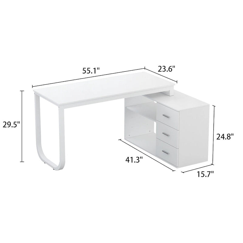 Bureau d'ordinateur en L - Poste de travail avec rangement