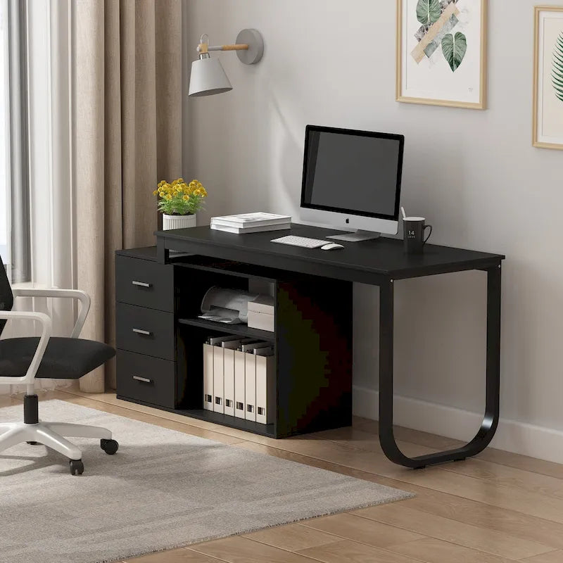 Bureau d'ordinateur en L - Poste de travail avec rangement