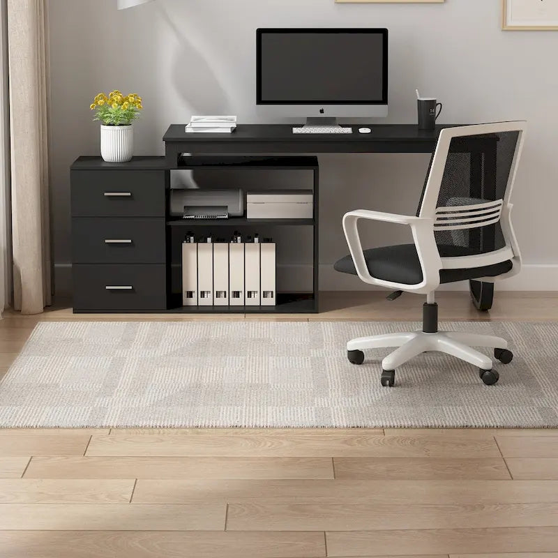 Bureau d'ordinateur en L - Poste de travail avec rangement