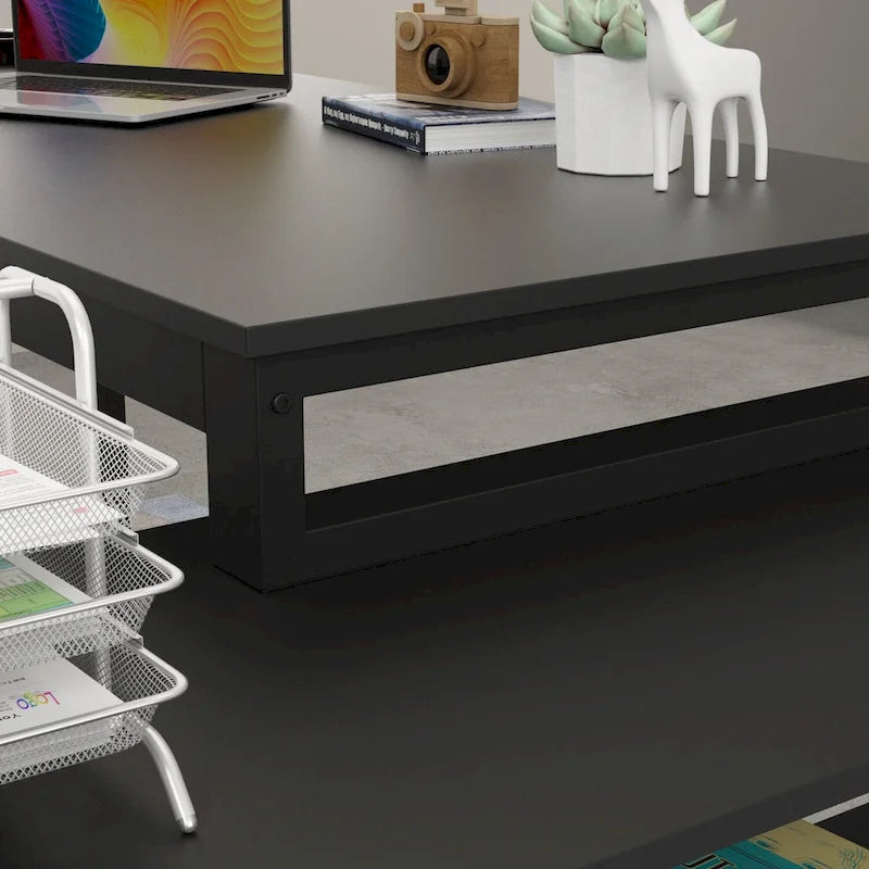 Bureau d'ordinateur en L - Poste de travail avec rangement