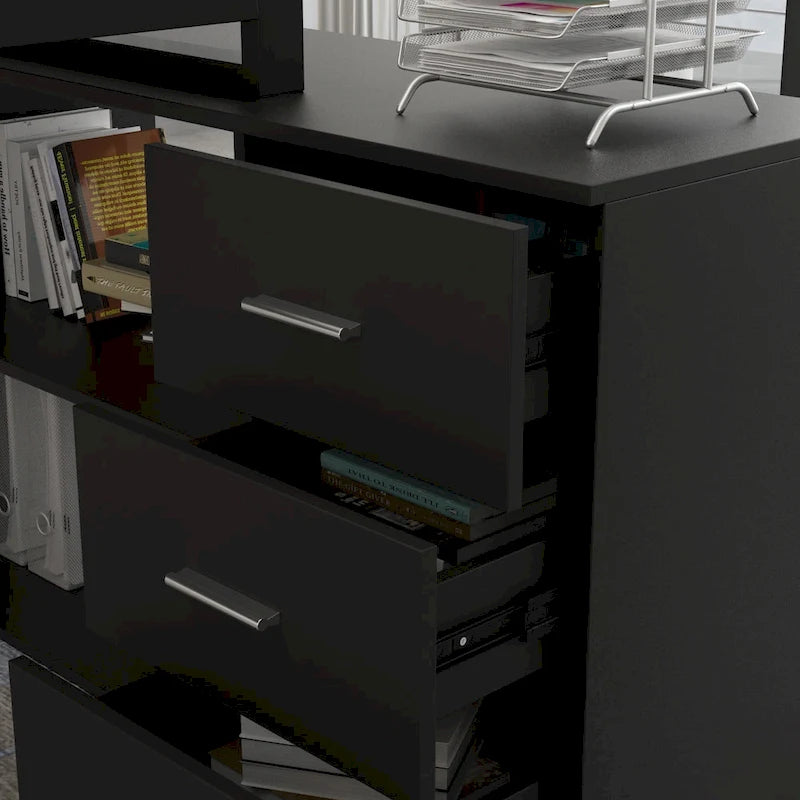Bureau d'ordinateur en L - Poste de travail avec rangement