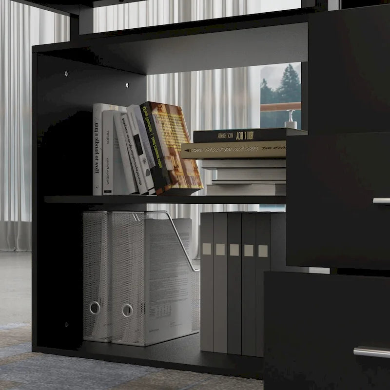 Bureau d'ordinateur en L - Poste de travail avec rangement