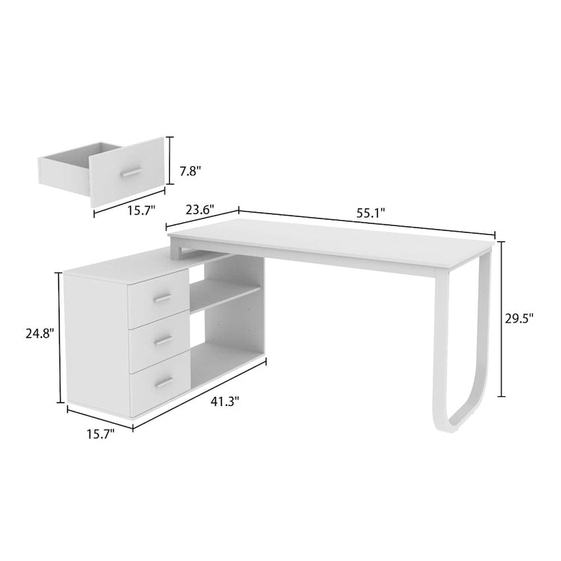Bureau d'ordinateur en L - Poste de travail avec rangement