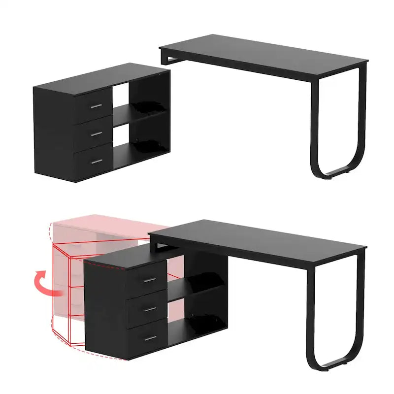 Bureau d'ordinateur en L - Poste de travail avec rangement