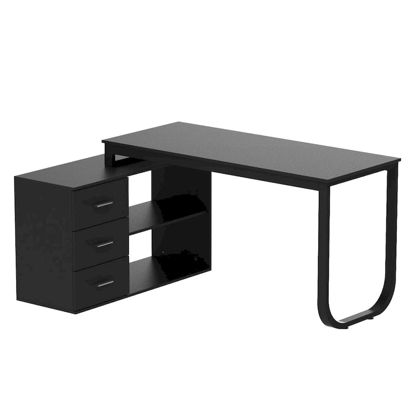 Bureau d'ordinateur en L - Poste de travail avec rangement