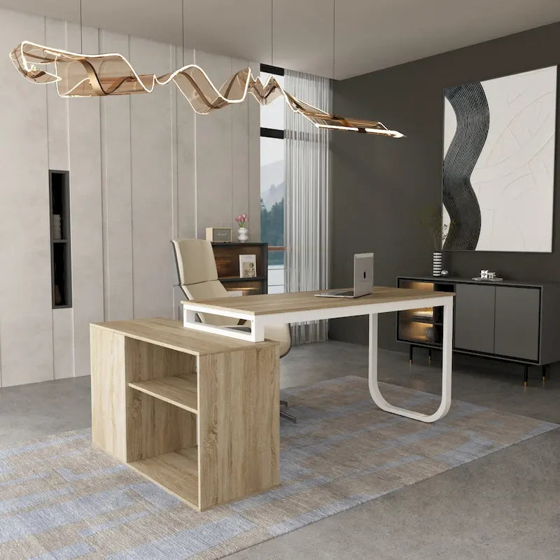 Bureau d'ordinateur en L - Poste de travail avec rangement