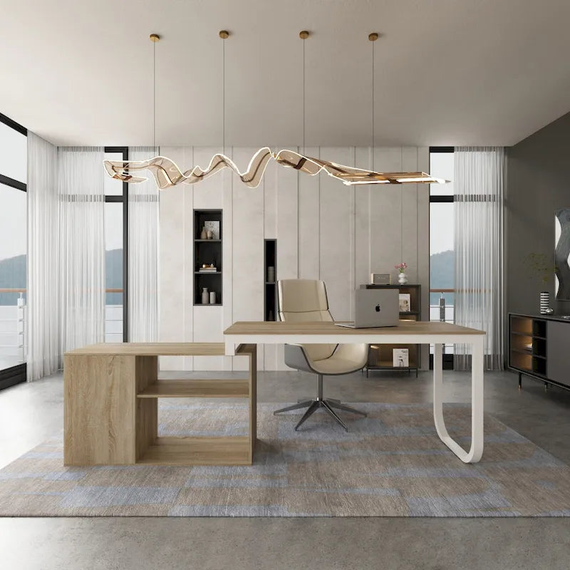 Bureau d'ordinateur en L - Poste de travail avec rangement