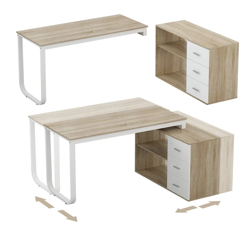 Bureau d'ordinateur en L - Poste de travail avec rangement