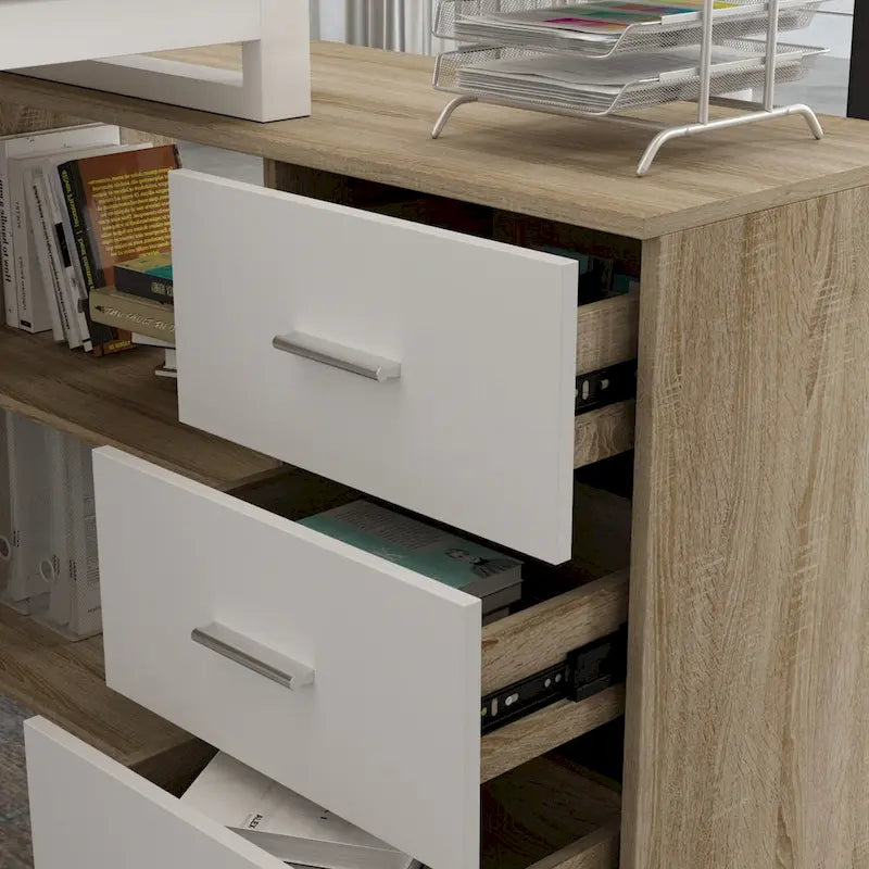 Bureau d'ordinateur en L - Poste de travail avec rangement