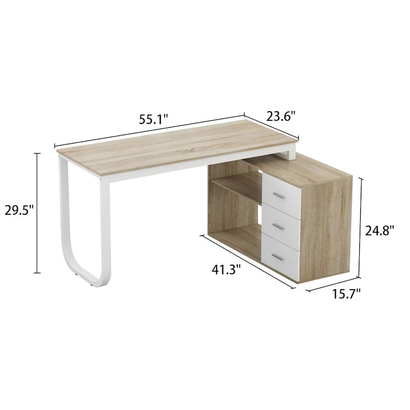 Bureau d'ordinateur en L - Poste de travail avec rangement