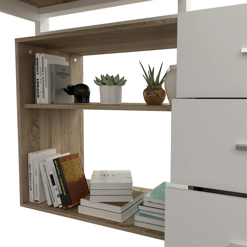 Bureau d'ordinateur en L - Poste de travail avec rangement