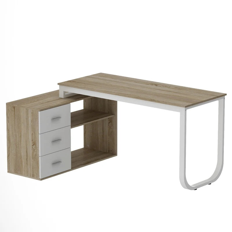 Bureau d'ordinateur en L - Poste de travail avec rangement