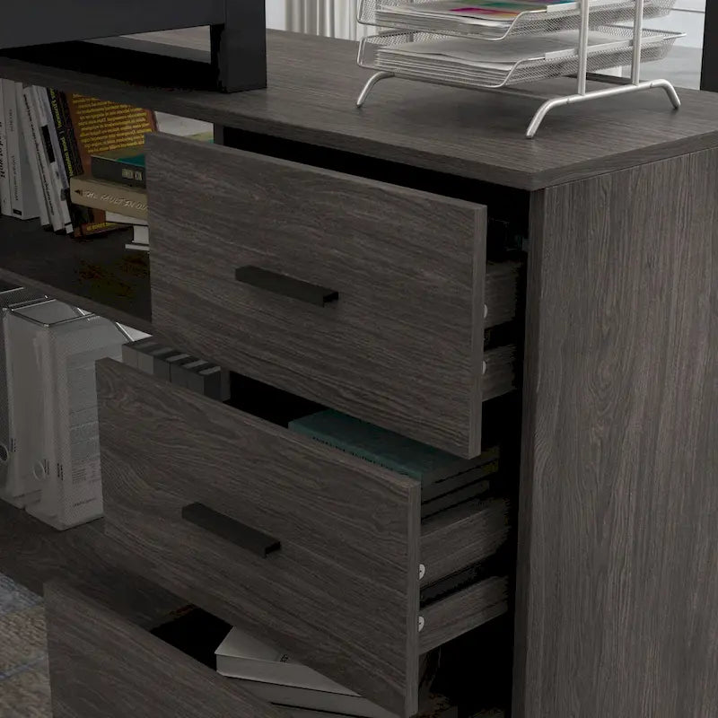 Bureau d'ordinateur en L - Poste de travail avec rangement