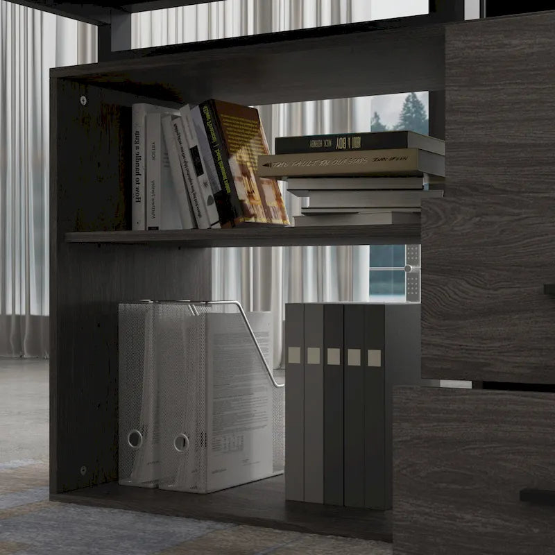 Bureau d'ordinateur en L - Poste de travail avec rangement