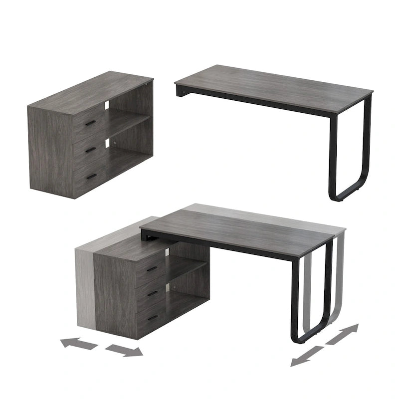 Bureau d'ordinateur en L - Poste de travail avec rangement