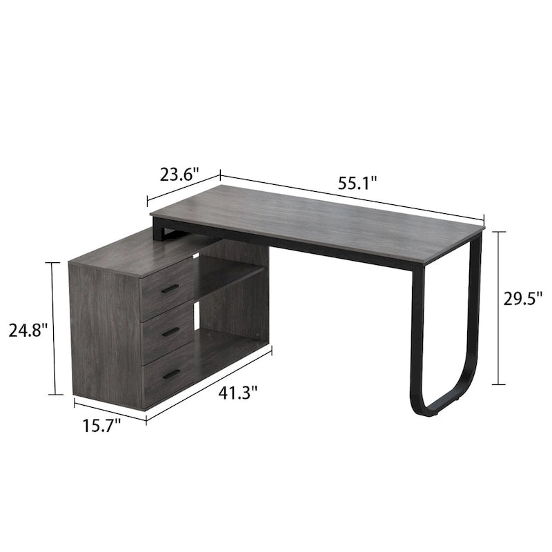 Bureau d'ordinateur en L - Poste de travail avec rangement