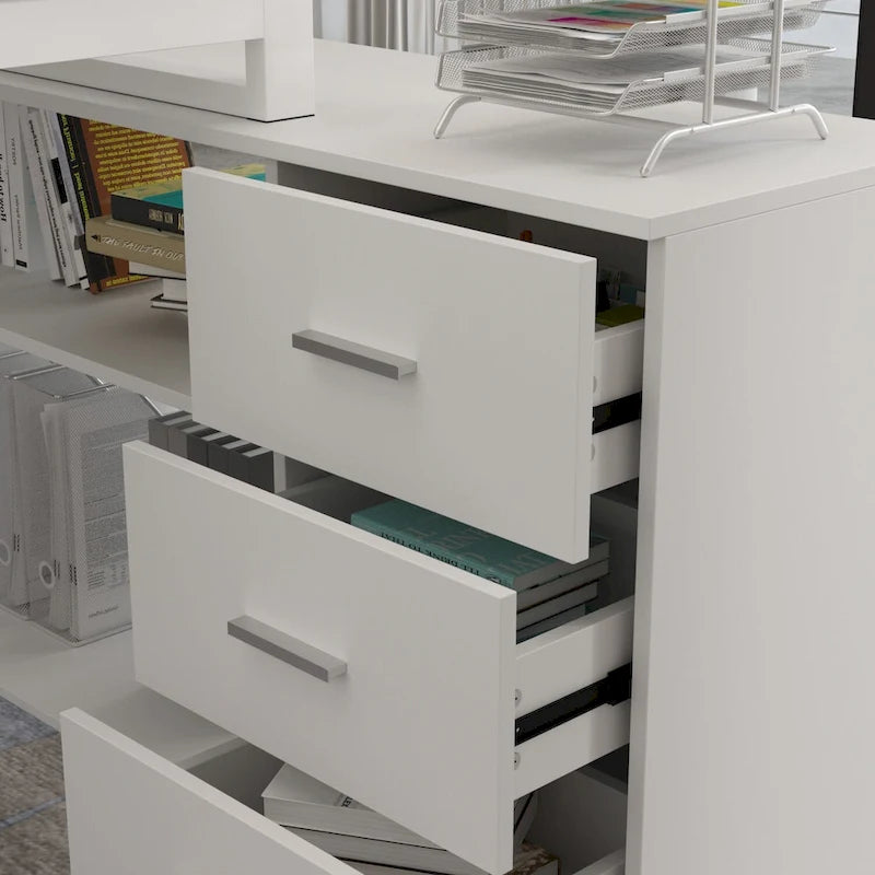 Bureau d'ordinateur en L - Poste de travail avec rangement