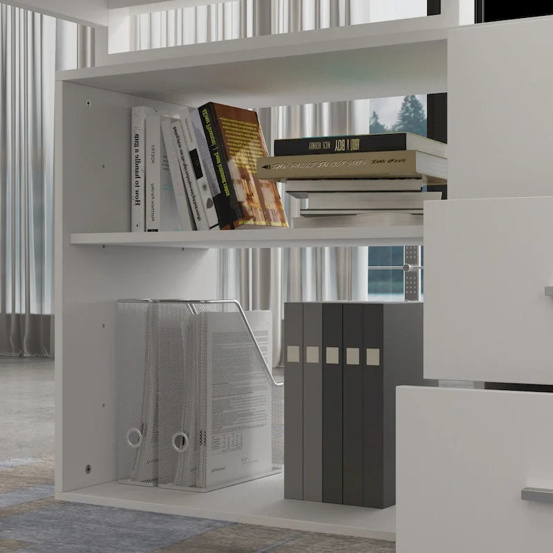 Bureau d'ordinateur en L - Poste de travail avec rangement