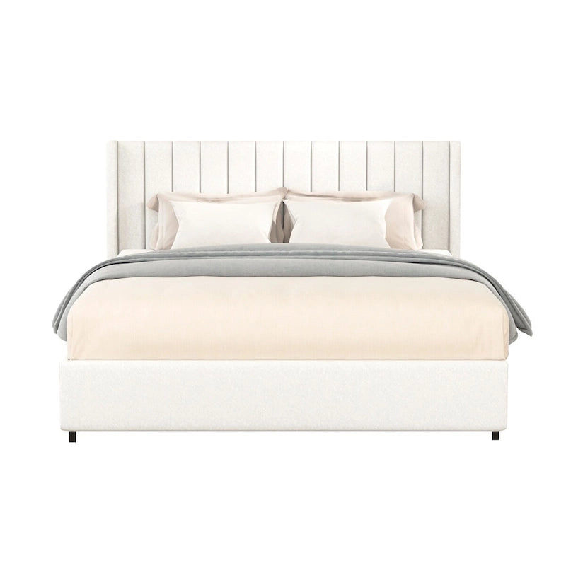 Lit plateforme rembourré en tissu bouclé avec tiroir