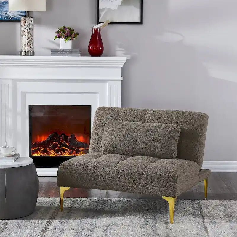 Canapé-lit convertible futon avec pieds en bois massif et revêtement en lin