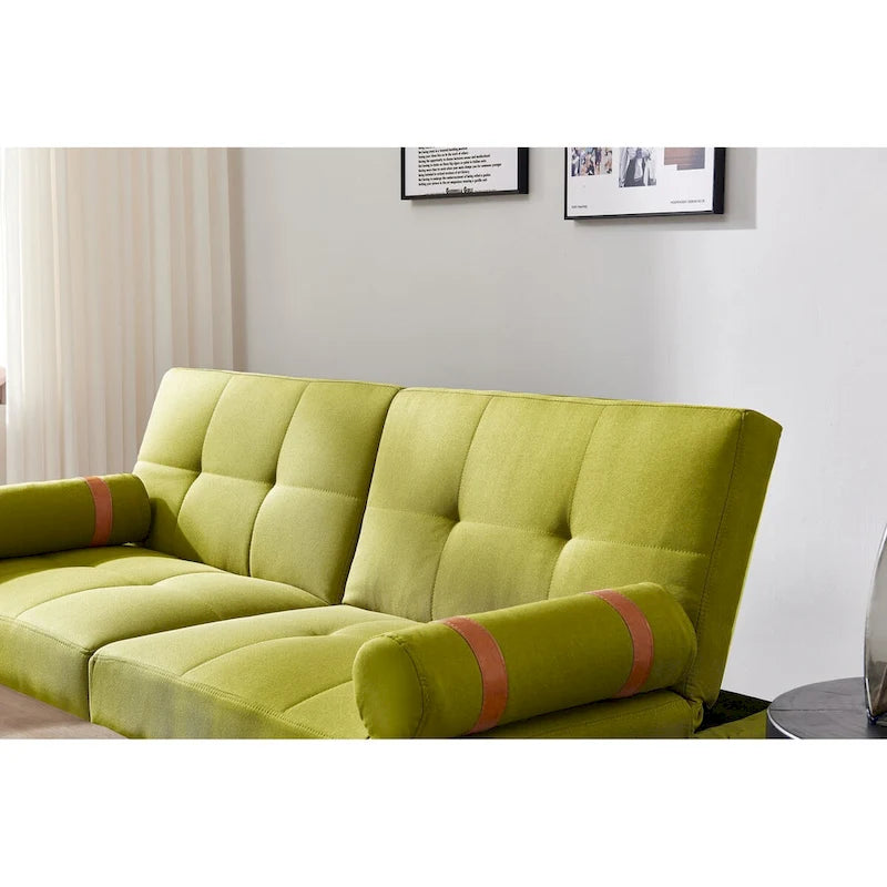 Canapé-lit convertible futon avec pieds en bois massif et revêtement en lin