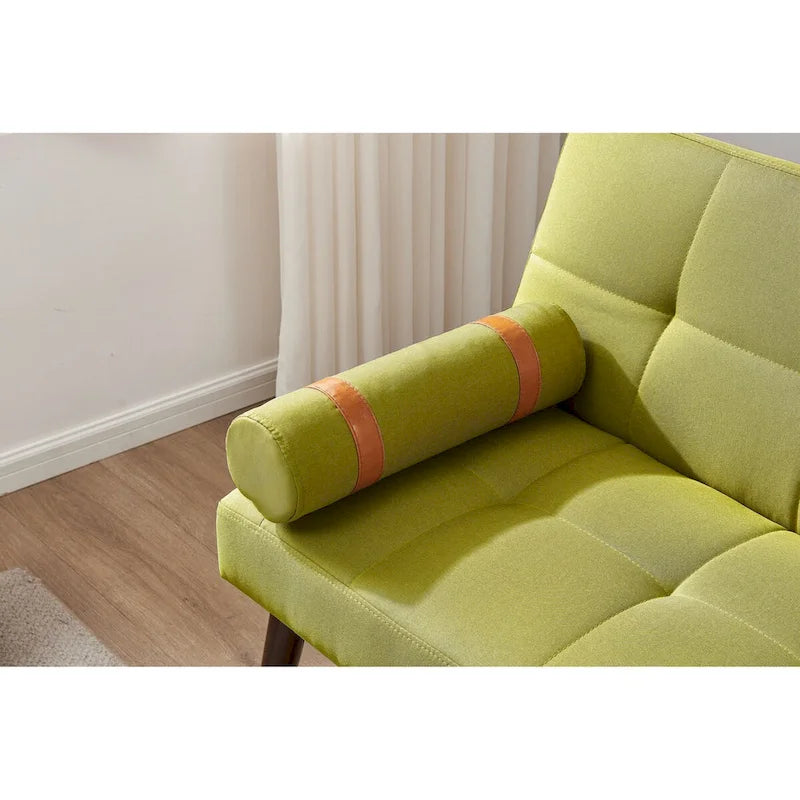 Canapé-lit convertible futon avec pieds en bois massif et revêtement en lin