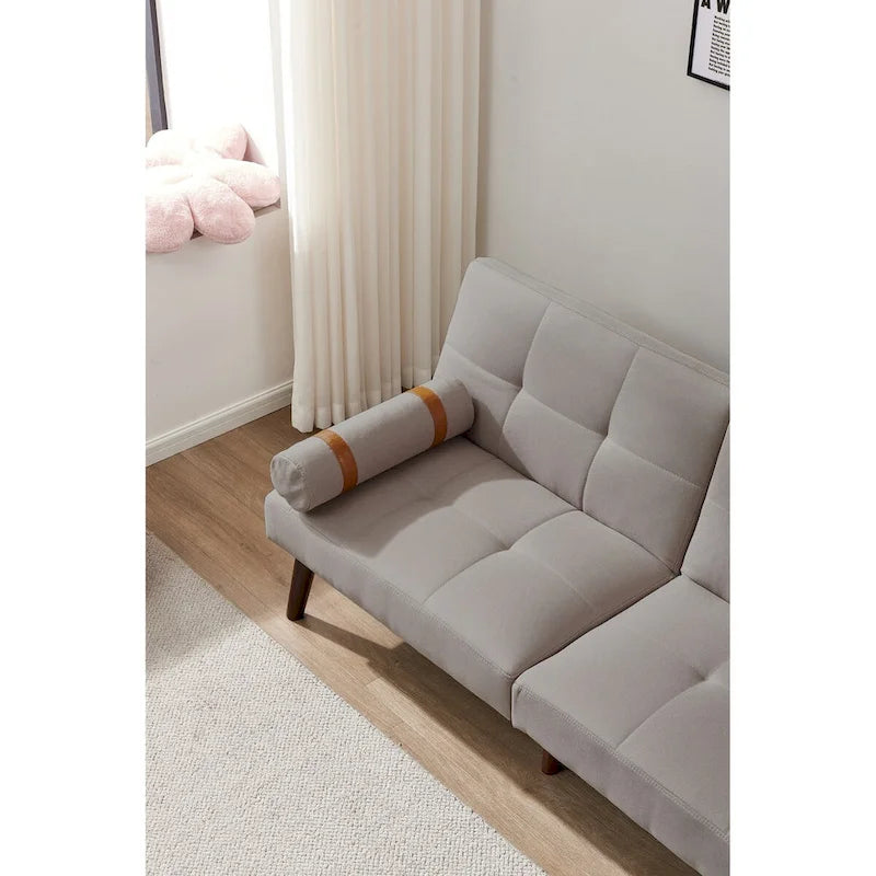 Canapé-lit convertible futon avec pieds en bois massif et revêtement en lin
