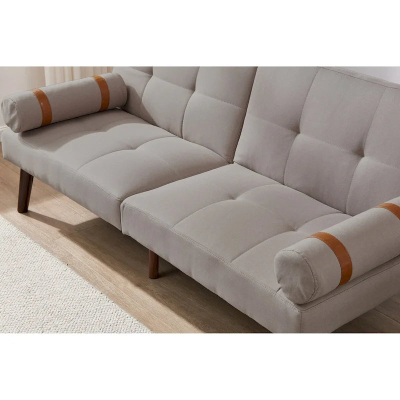 Canapé-lit convertible futon avec pieds en bois massif et revêtement en lin