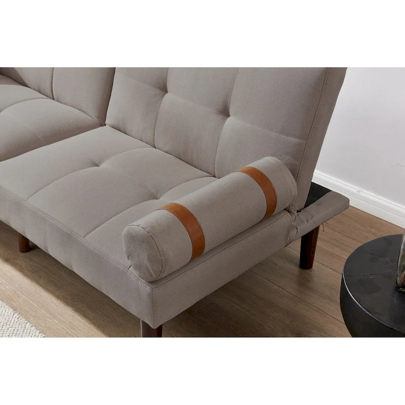 Canapé-lit convertible futon avec pieds en bois massif et revêtement en lin