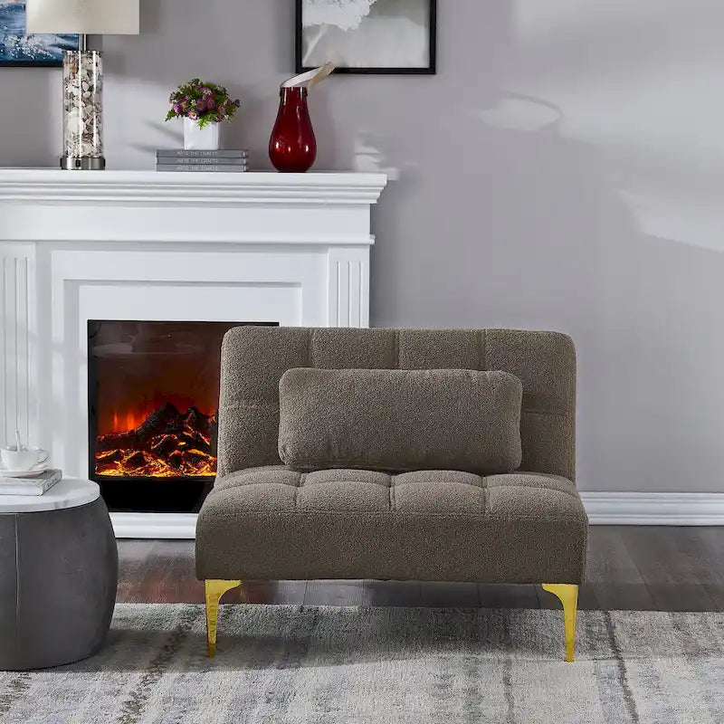 Canapé-lit convertible futon avec pieds en bois massif et revêtement en lin