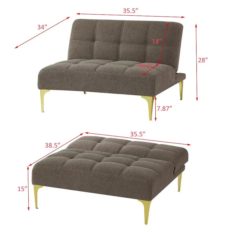 Canapé-lit convertible futon avec pieds en bois massif et revêtement en lin