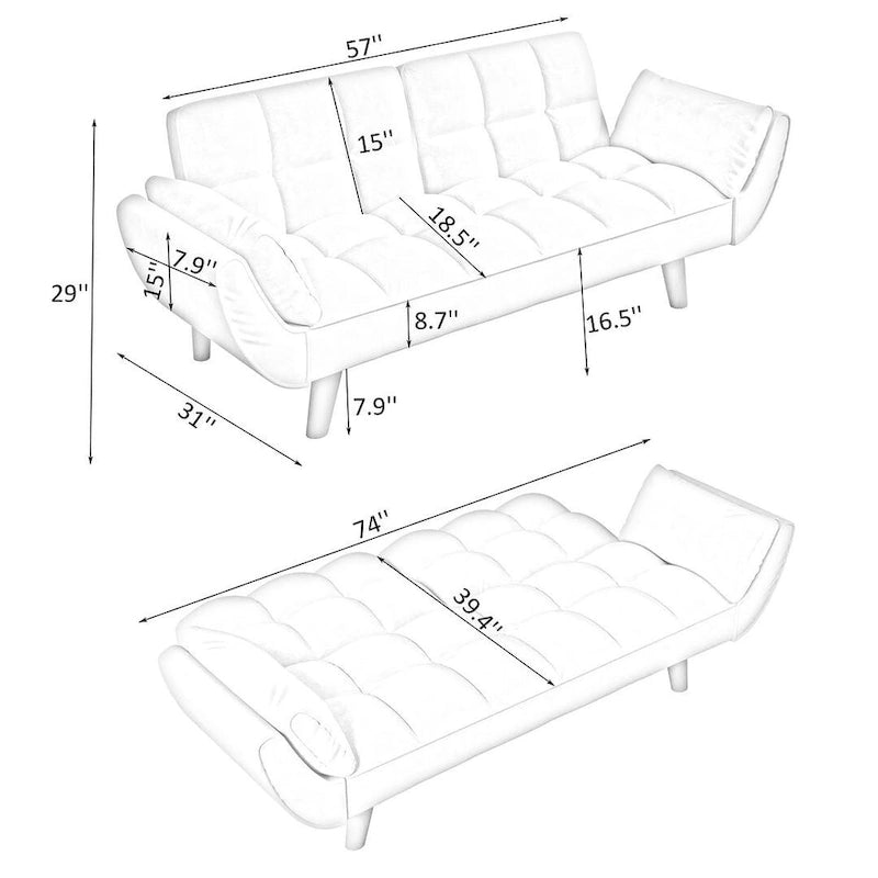 Canapé-lit futon, canapé futon pliable convertible inclinable