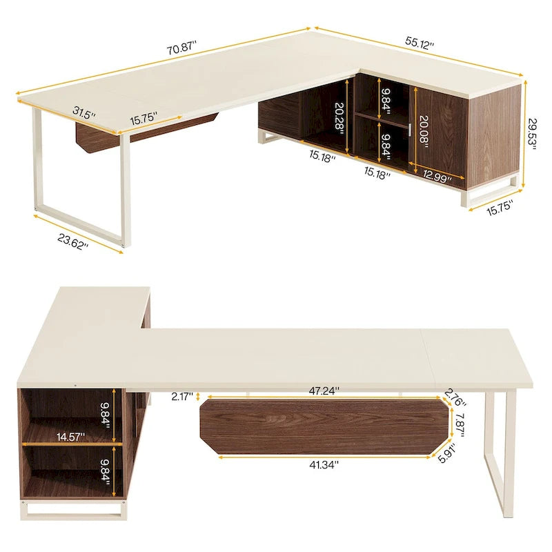 Bureau de direction avec caisson de classement, grand bureau d'angle en L pour ordinateur