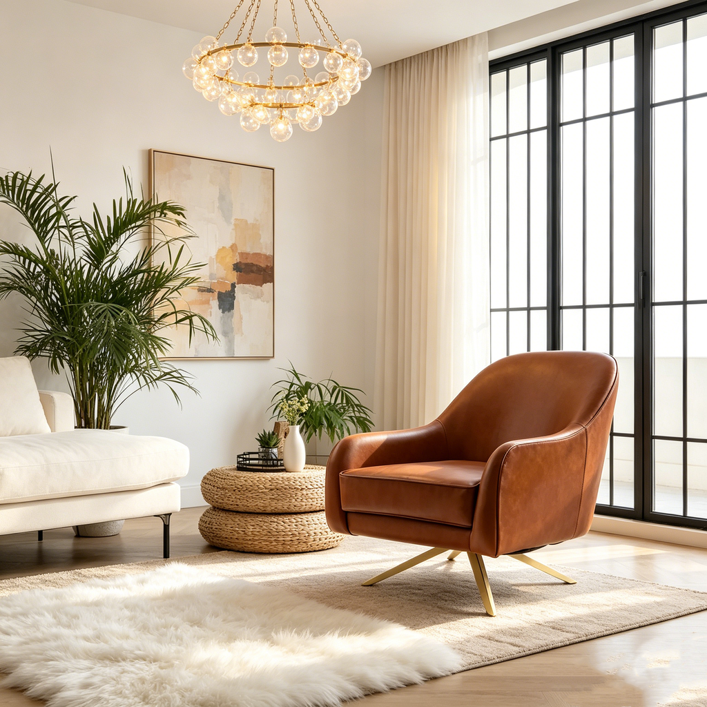 Fauteuil Club Pivotant en Cuir PU, Fauteuil de Salon, Fauteuil d'Appoint Rembourré