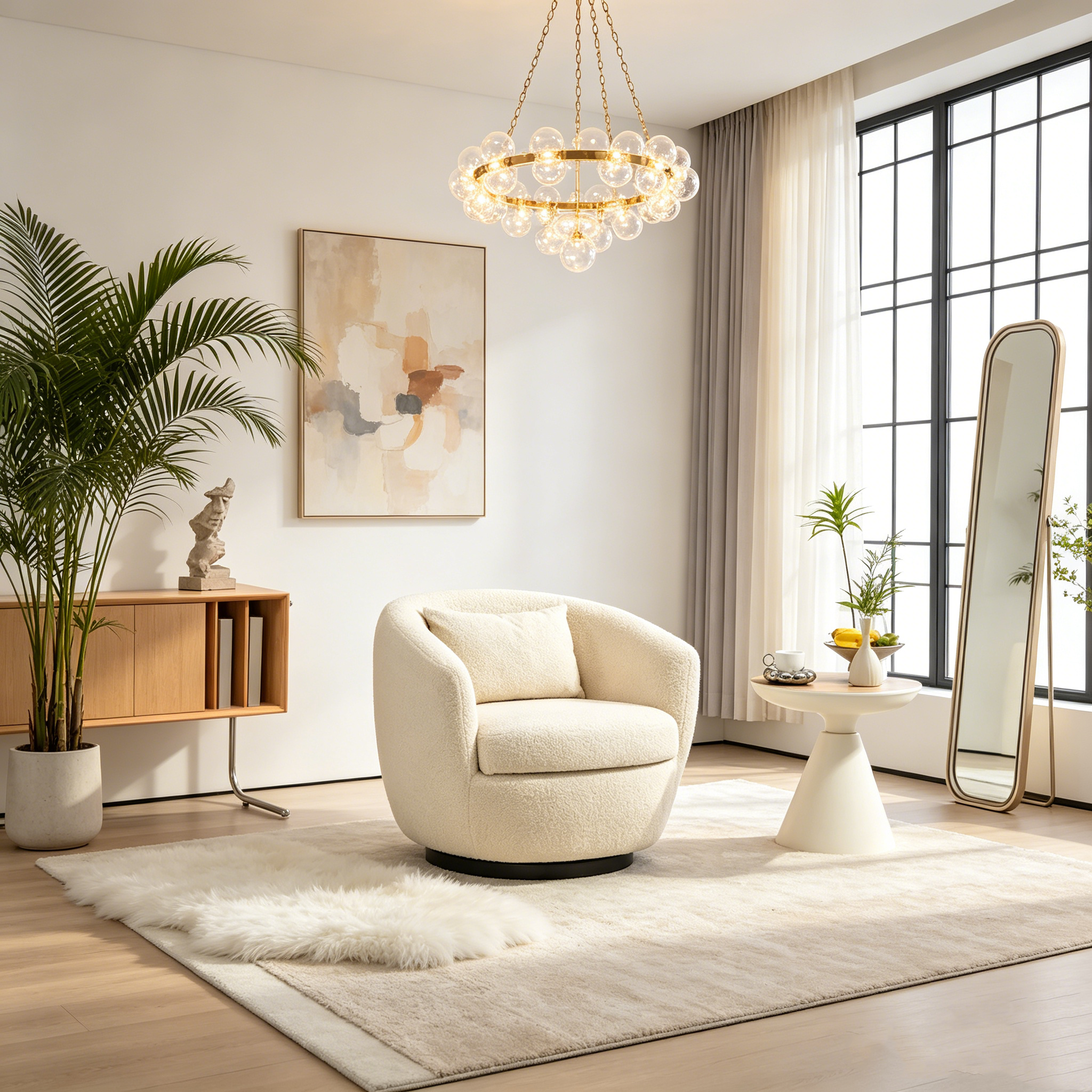 Fauteuil pivotant rembourré avec rangement et design ergonomique