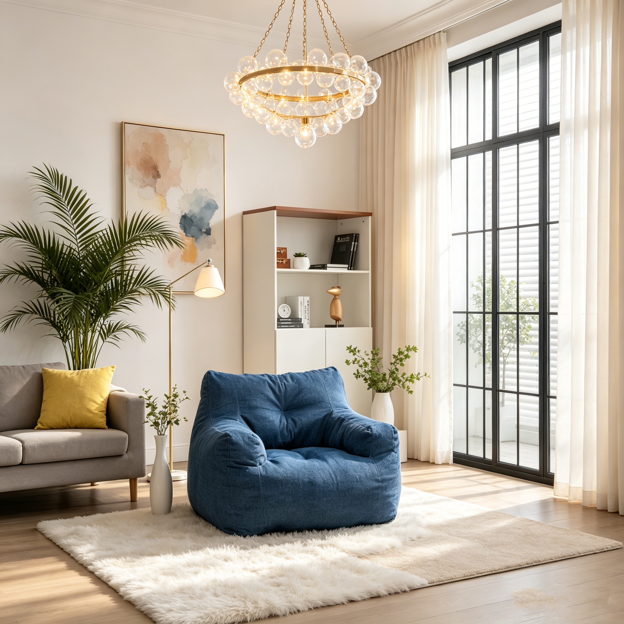 Fauteuil poire en tissu doux Coton-Lin, rembourré de mousse à mémoire de forme